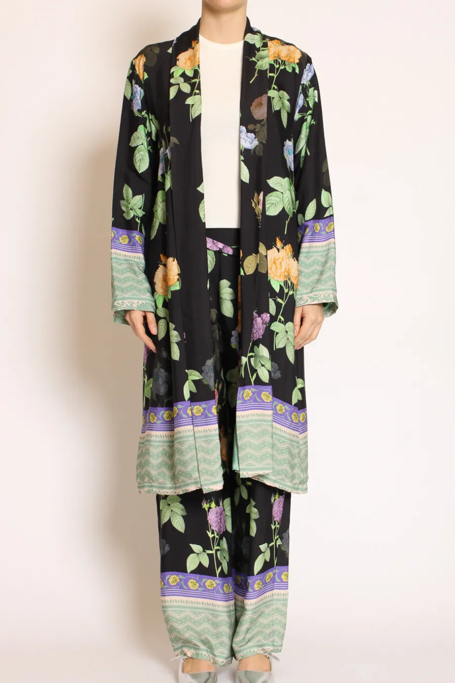 Wu'Side Kimono fantasia floreale nero/viola/verde- Cardigan E Gilet