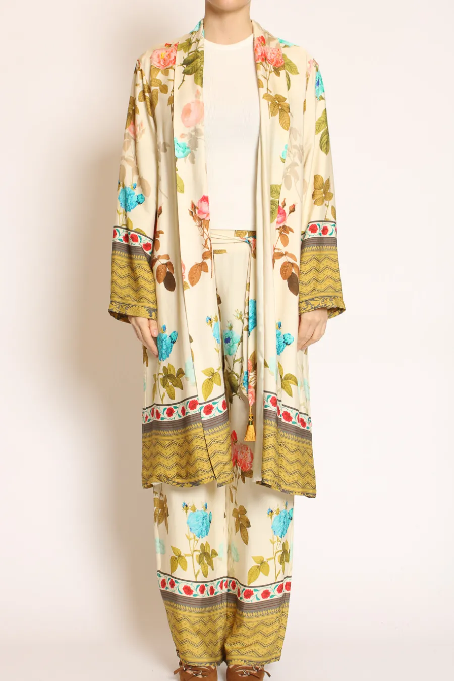 Wu'Side Kimono fantasia floreale burro/peach/militare- Cardigan E Gilet