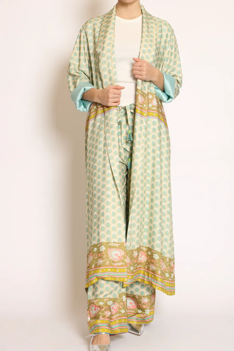 Wu'Side Kimono lungo fantasia acqua/sand/olio- Cardigan E Gilet