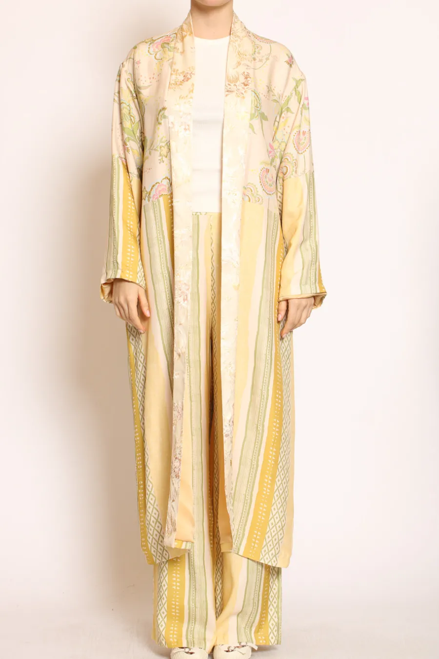 Wu'Side Kimono lungo fantasia cipria/olio/rosa- Capospalla