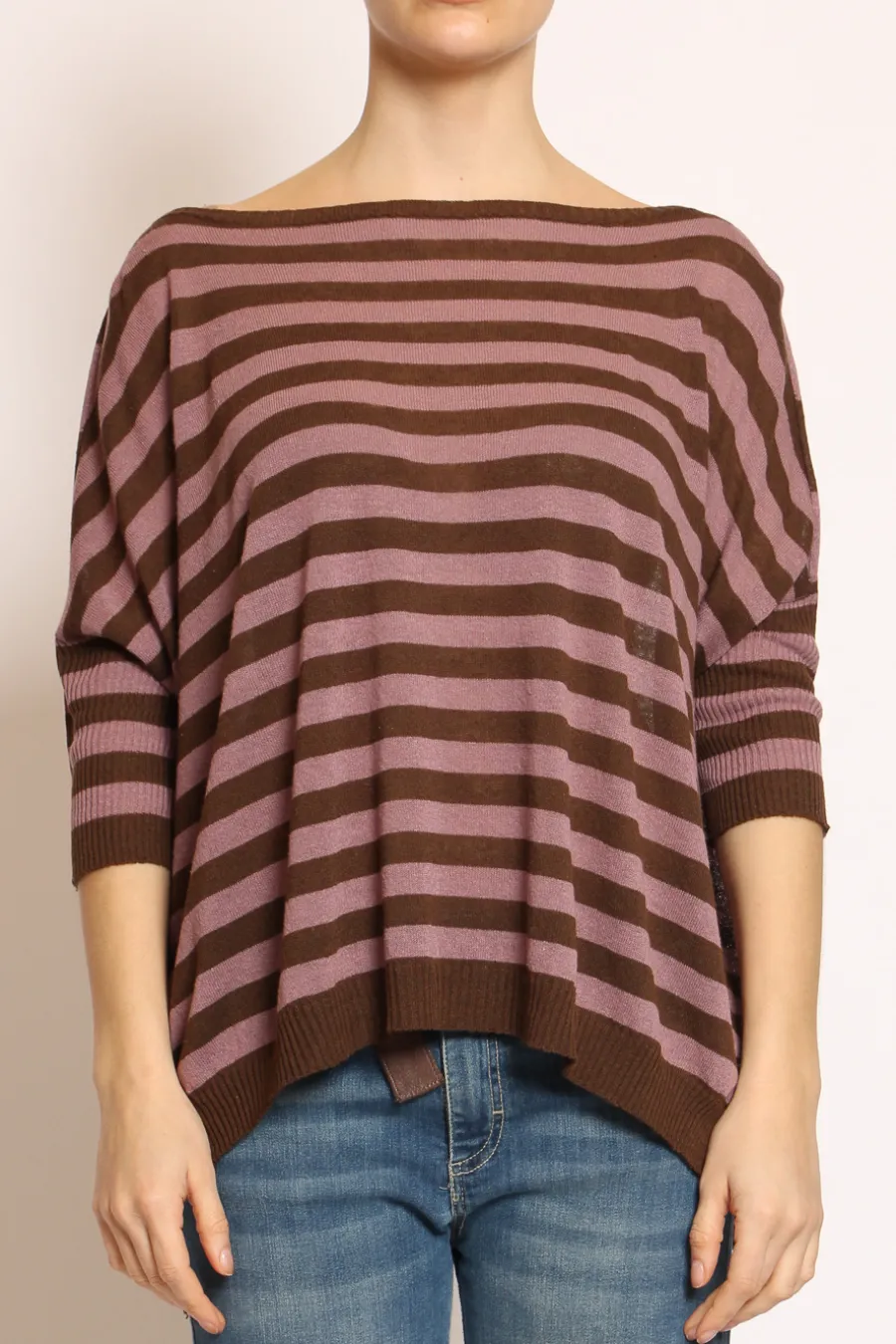 Kontatto Maglia barca over a righe misto lino cioccolato/mauve- Maglie