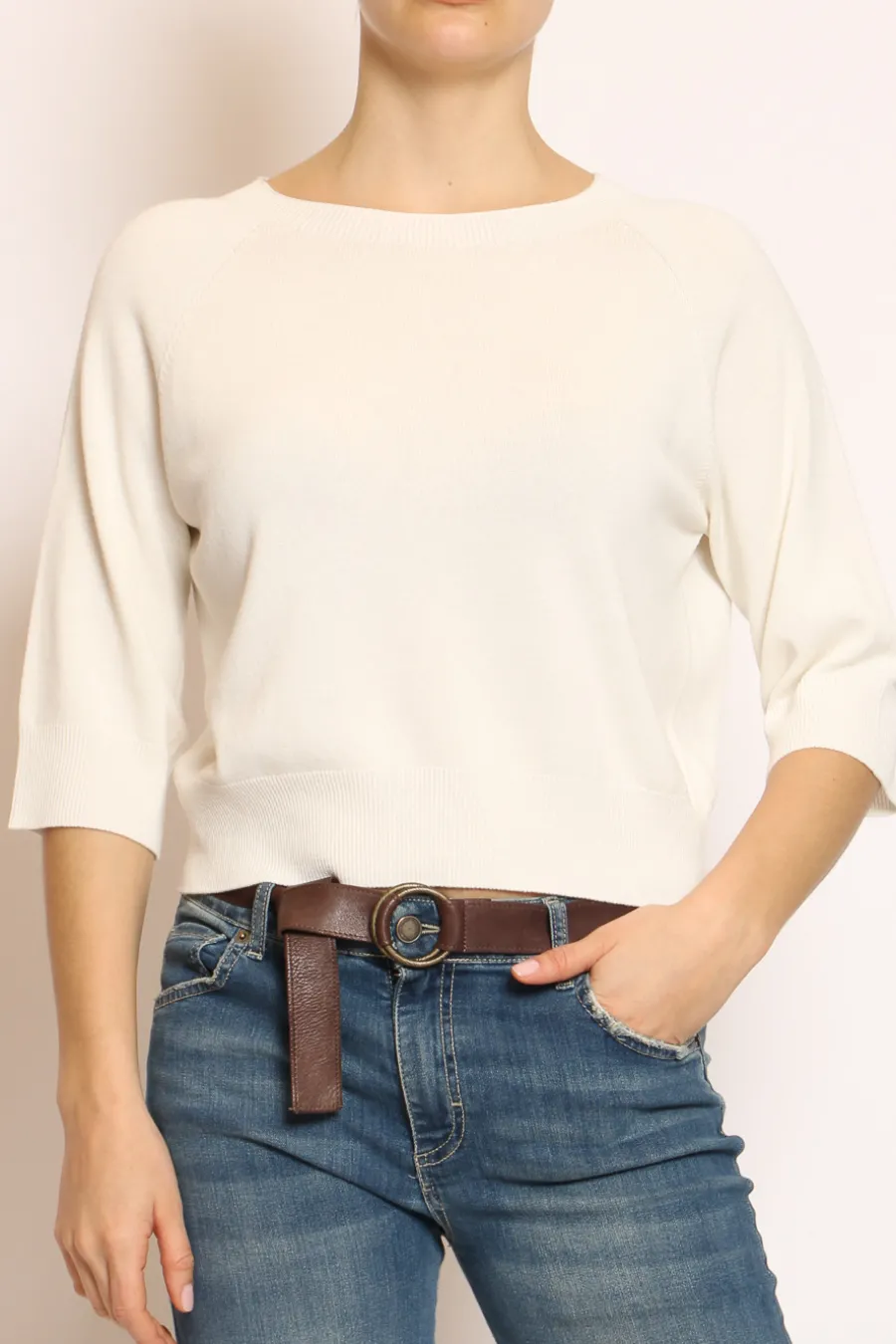 Kontatto Maglia crop manica 3/4 in filo di viscosa off white- Maglie