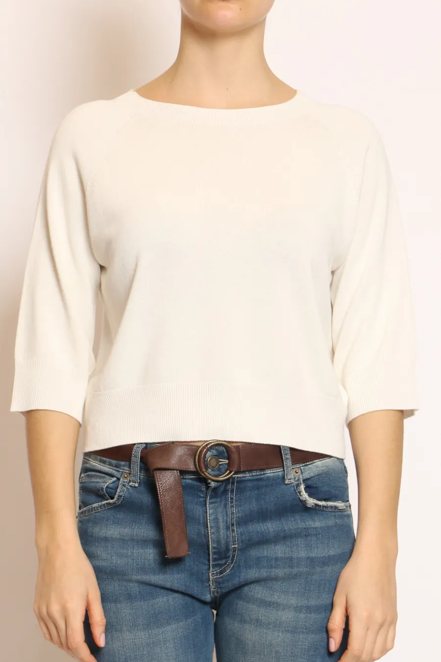 Kontatto Maglia crop manica 3/4 in filo di viscosa off white- Maglie