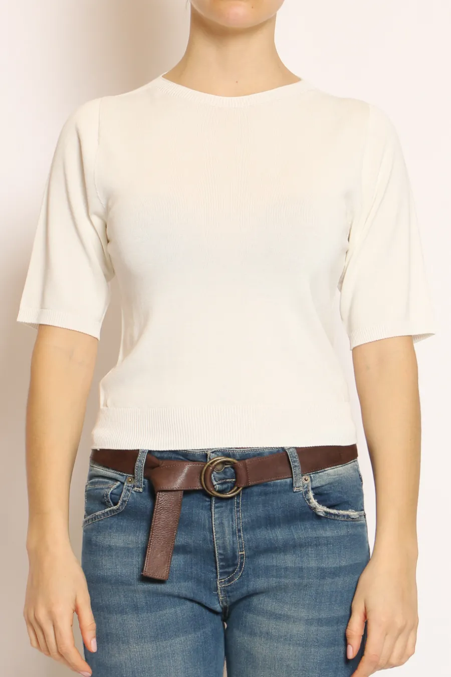 Kontatto Maglia girocollo mezza manica in filo di viscosa off white- Maglie