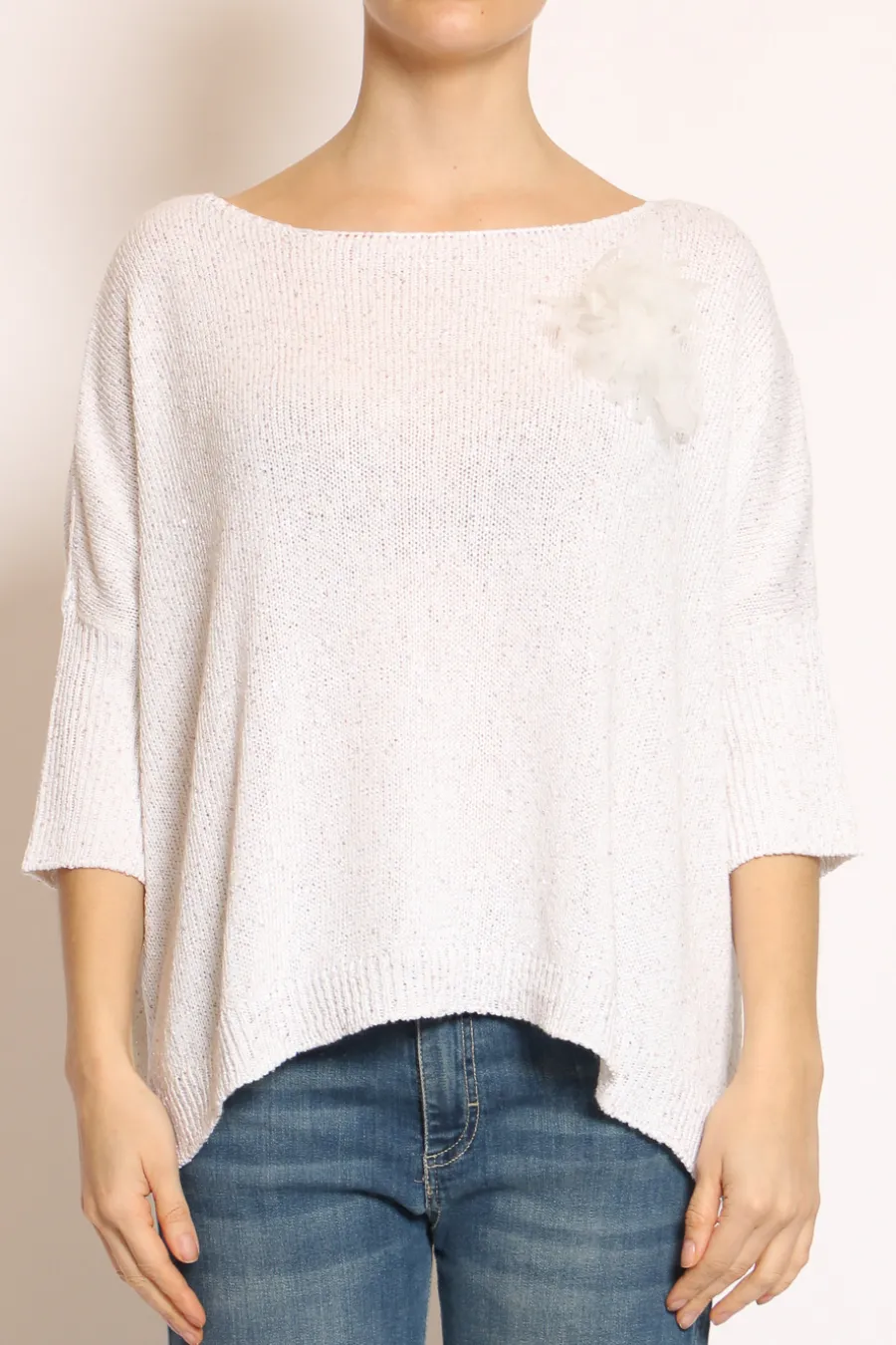 Kontatto Maglia micropaillettes con spilla off white- Maglie