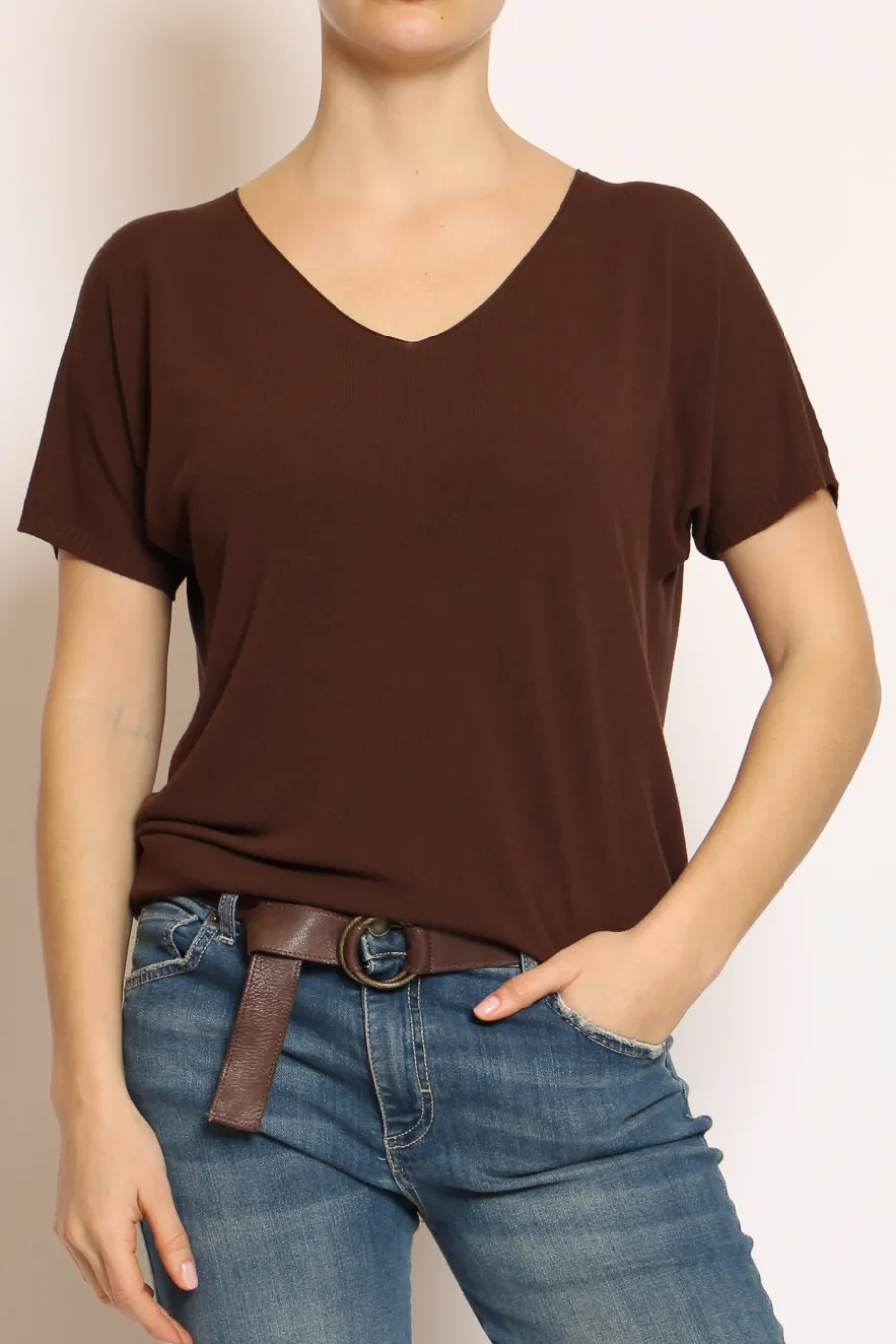 Kontatto Maglia scollo v in filo di viscosa- T-Shirts E Top