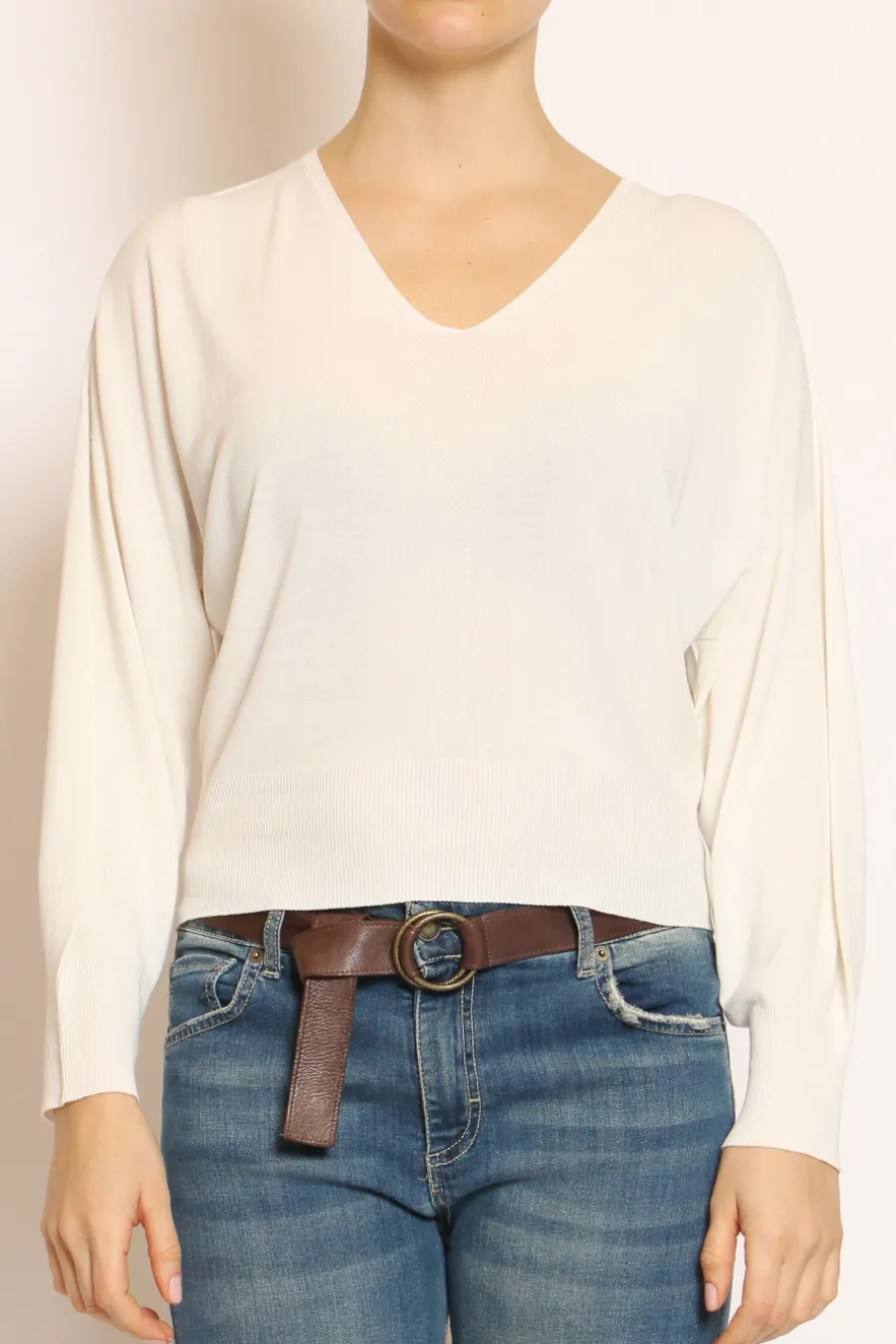 Kontatto Maglia scollo v in filo di viscosa off white- Maglie