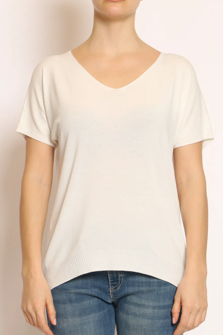 Kontatto Maglia scollo v in filo di viscosa off white- T-Shirts E Top