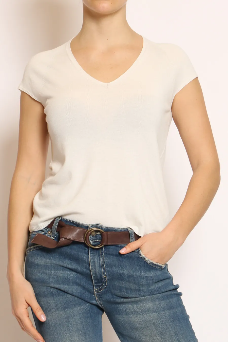 Kontatto Maglia scollo V manica corta off white- Maglie