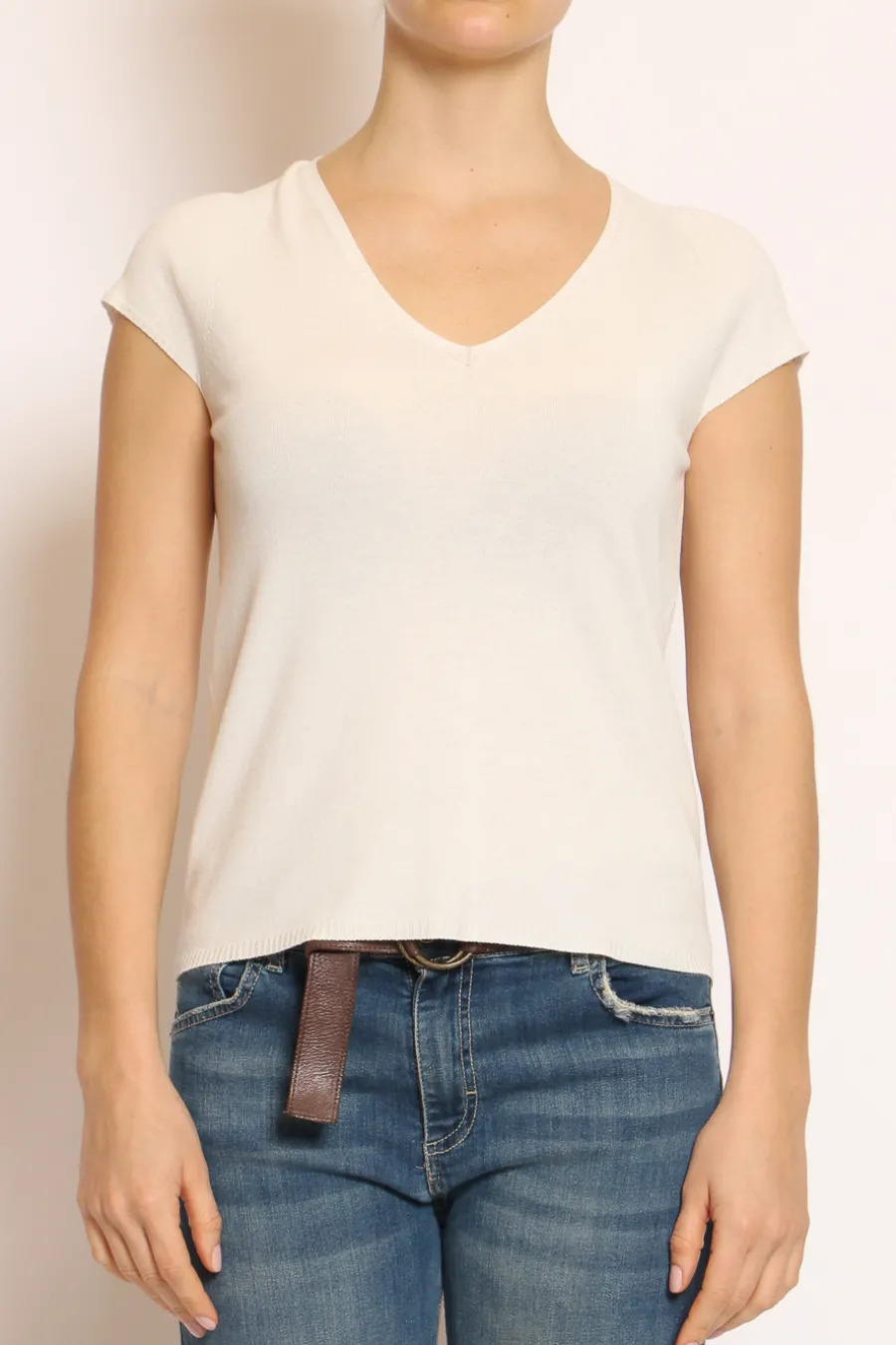 Kontatto Maglia scollo V manica corta off white- Maglie