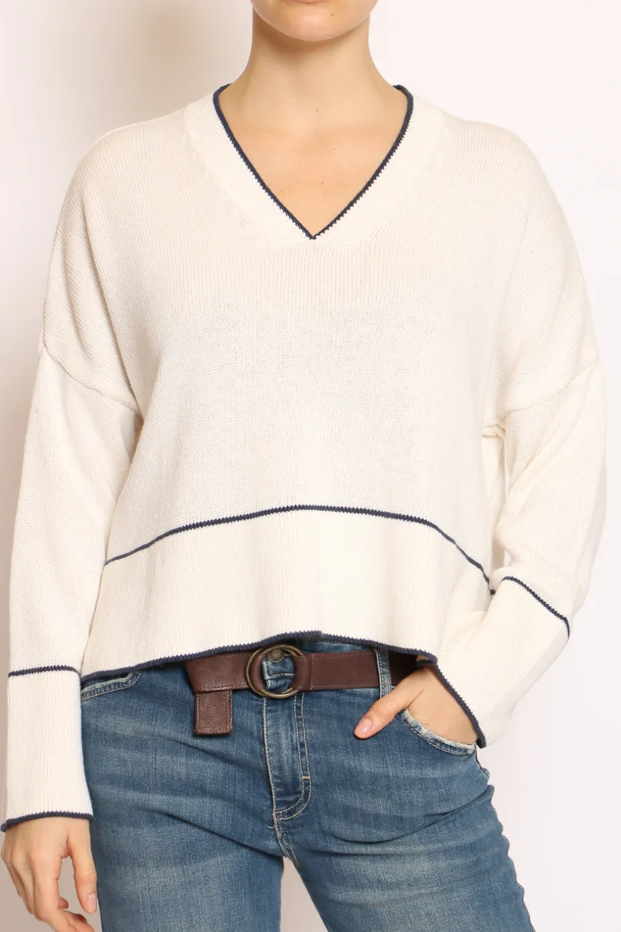 Have one Maglia scollo V righina panna/blu- Maglie