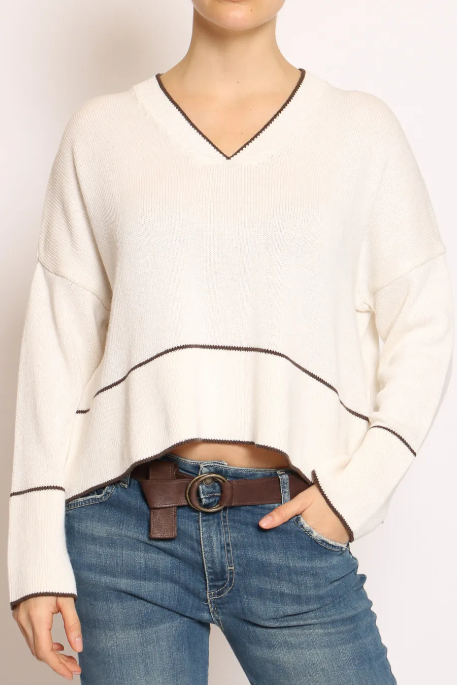 Have one Maglia scollo V righina panna/moro- Maglie