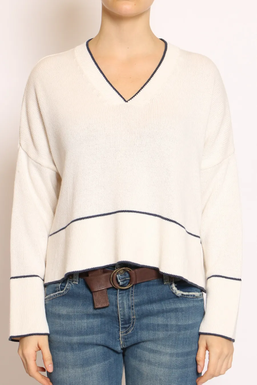 Have one Maglia scollo V righina panna/blu- Maglie