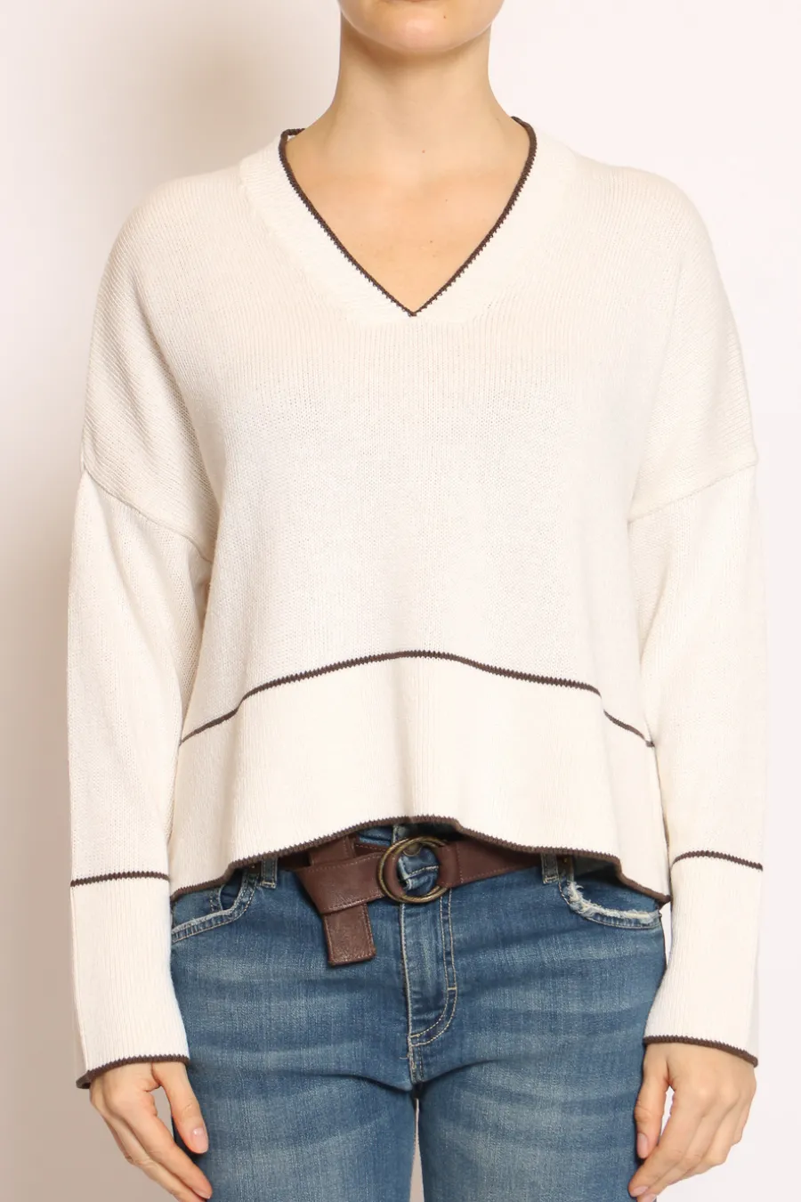 Have one Maglia scollo V righina panna/moro- Maglie