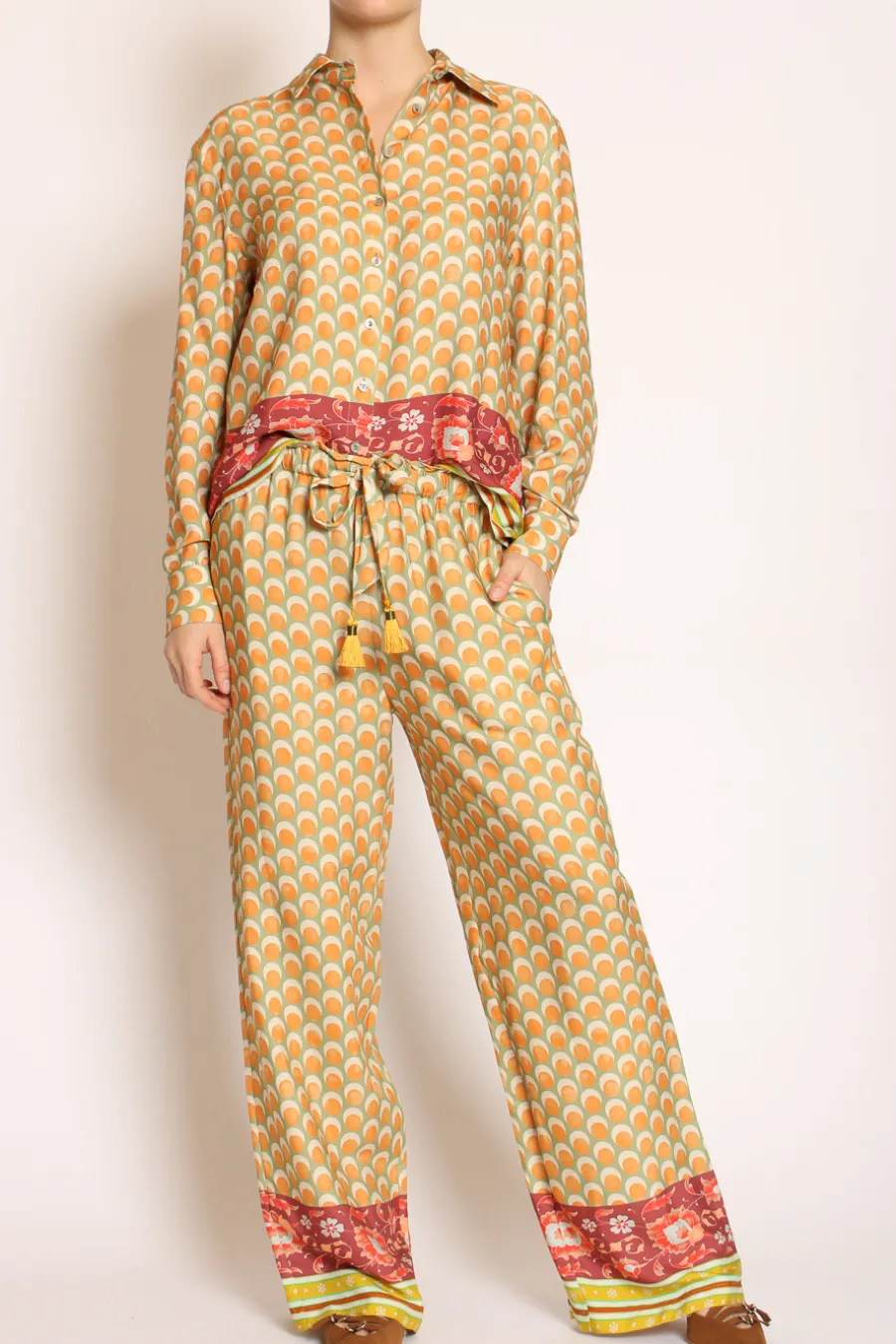 Wu'Side Pantalone coulisse fantasia verde/arancio/mattone- Pantaloni