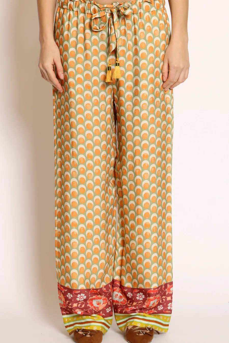 Wu'Side Pantalone coulisse fantasia verde/arancio/mattone- Pantaloni