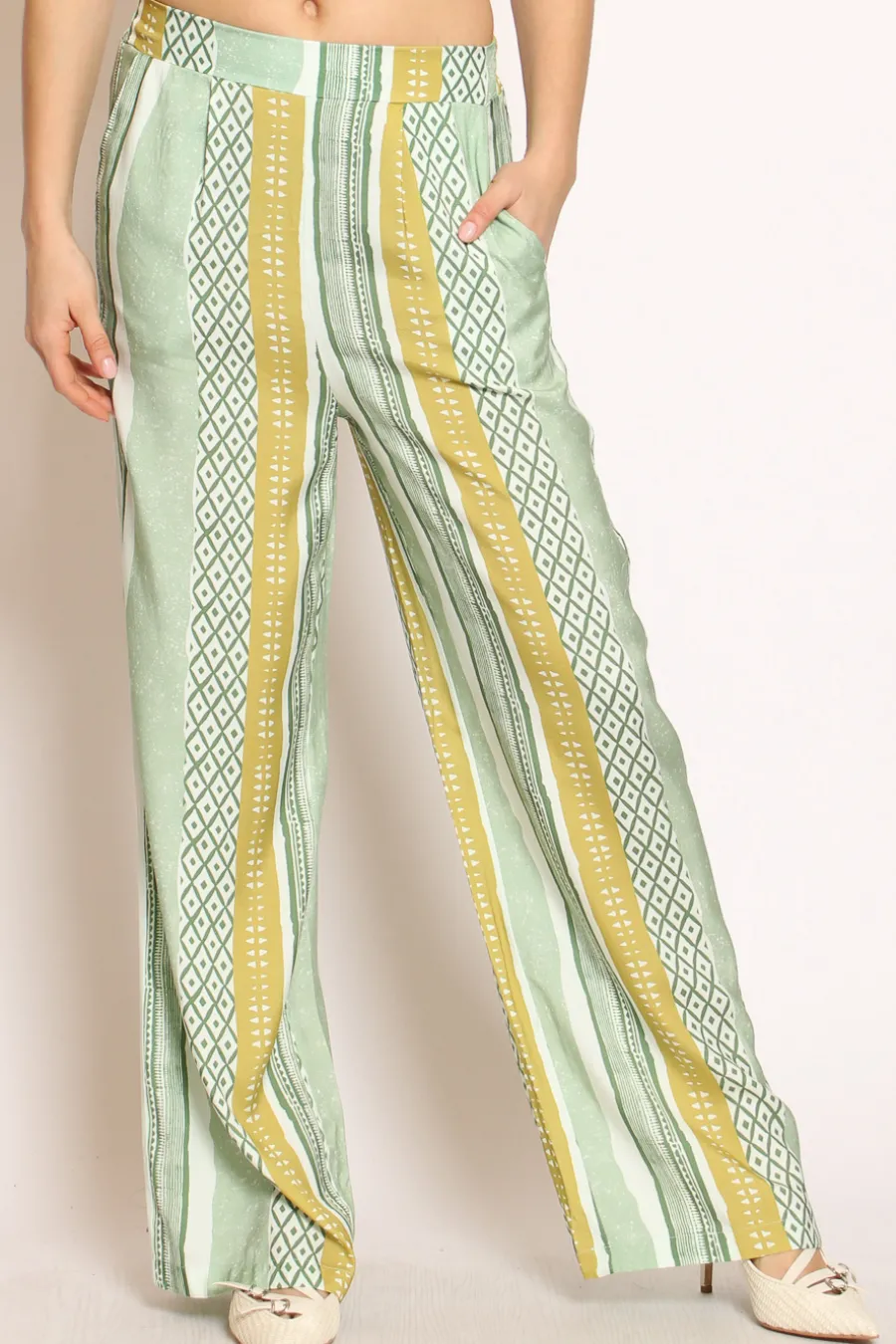 Wu'Side Pantalone fantasia elastico dietro acqua/verde/salvia- Pantaloni