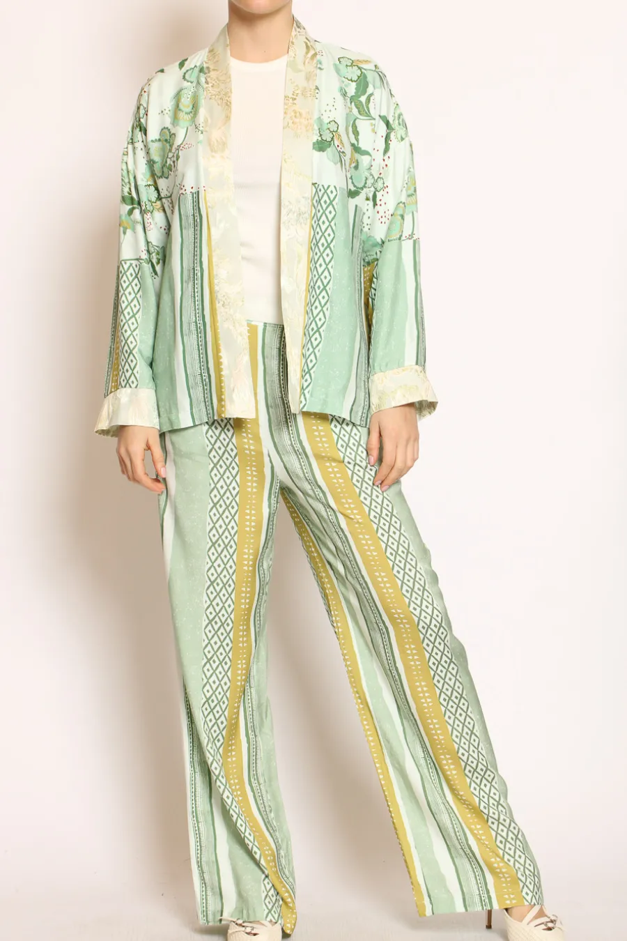 Wu'Side Pantalone fantasia elastico dietro acqua/verde/salvia- Pantaloni