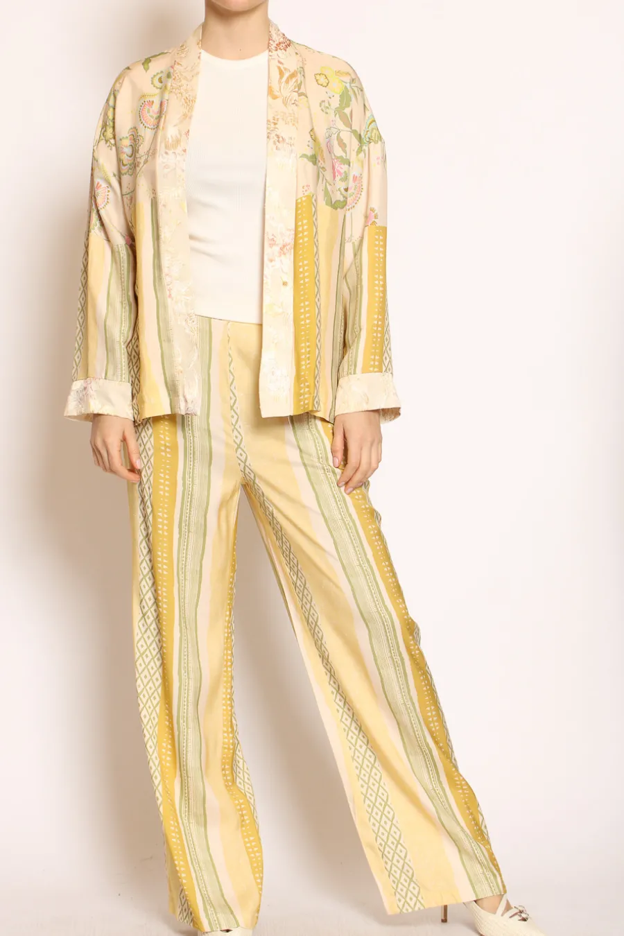 Wu'Side Pantalone fantasia elastico dietro cipria/olio/rosa- Pantaloni
