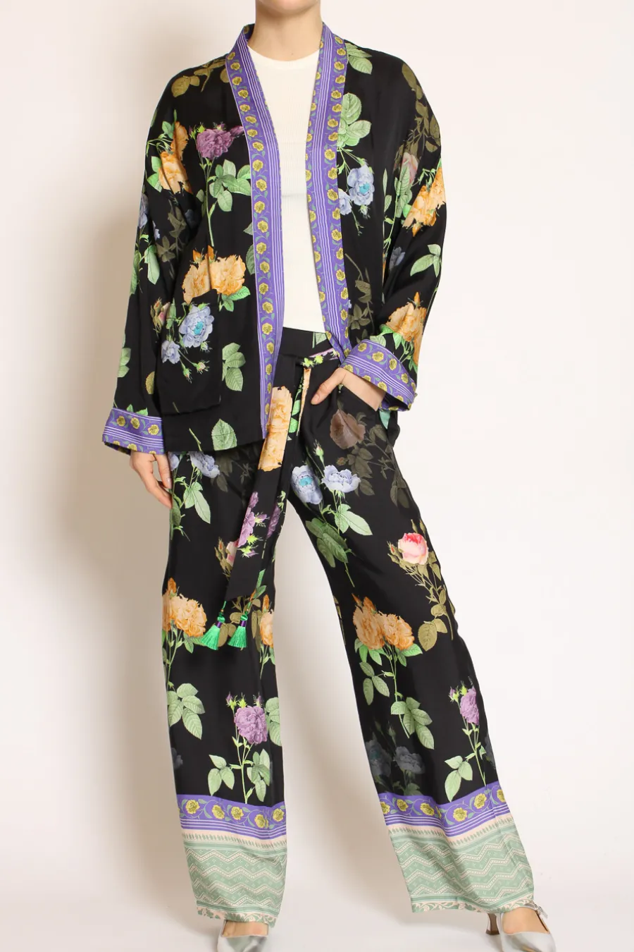 Wu'Side Pantalone fantasia nero/viola/verde- Pantaloni