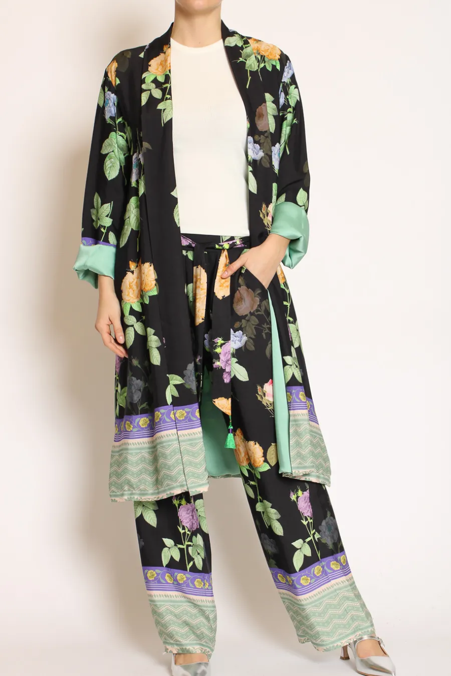 Wu'Side Pantalone fantasia nero/viola/verde- Pantaloni