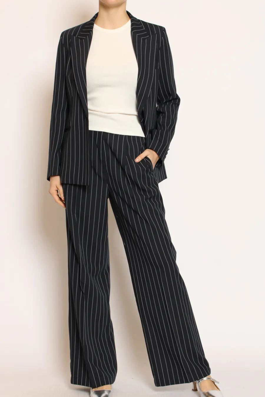 Vicolo Pantalone gessato dritto blu- Pantaloni