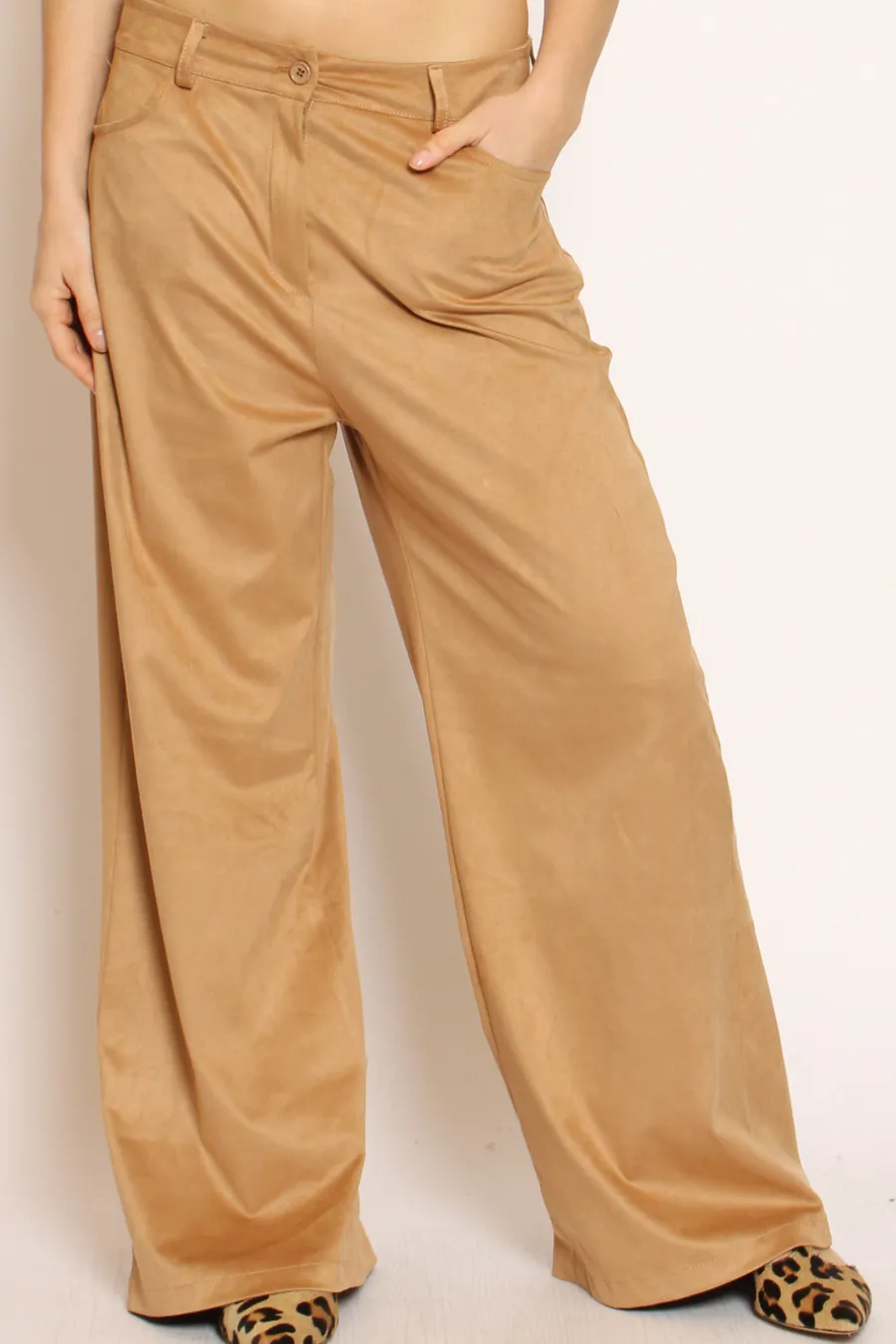 Tensione In Pantalone GIUSI wide leg effetto suede- Pantaloni