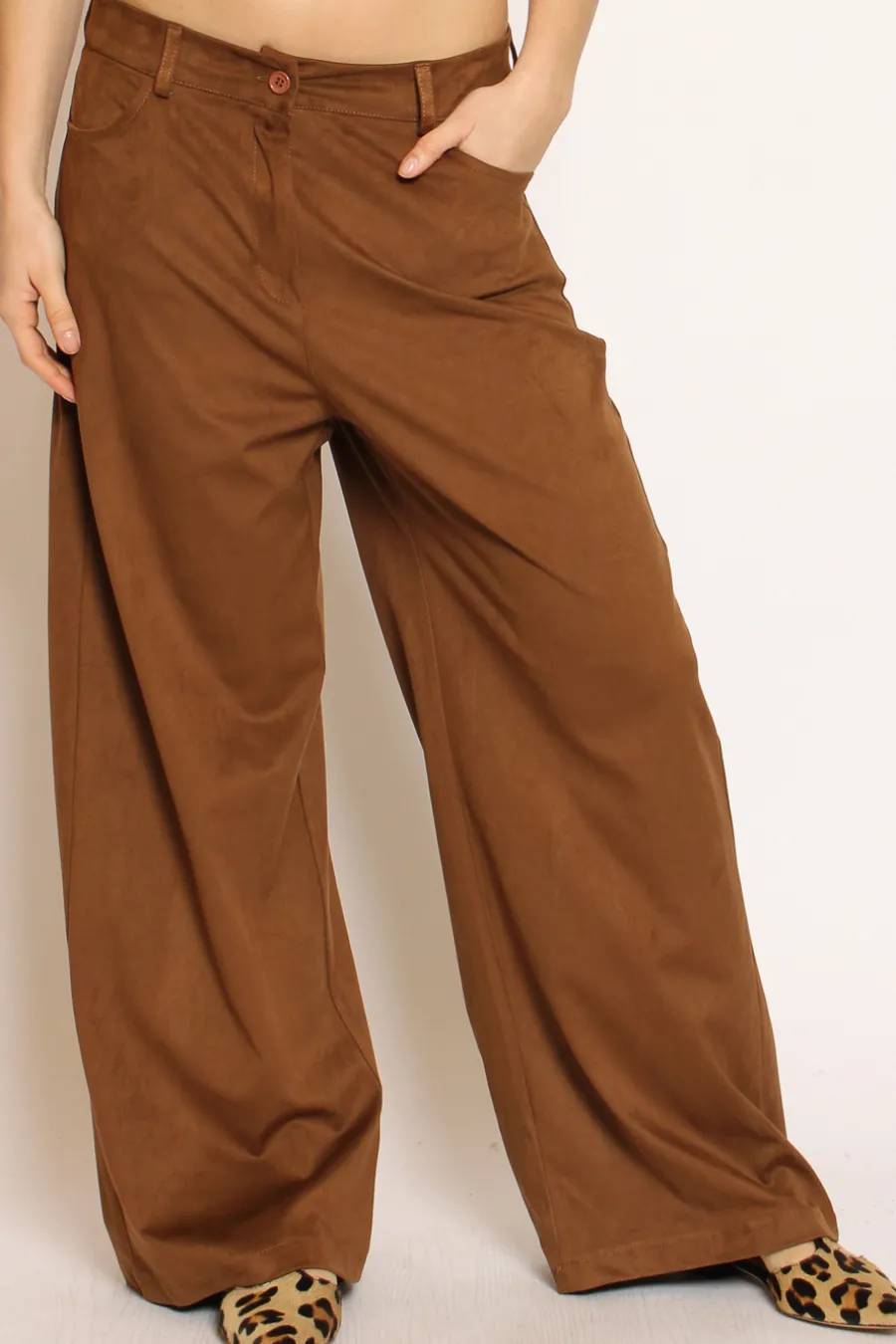 Tensione In Pantalone GIUSI wide leg effetto suede- Pantaloni