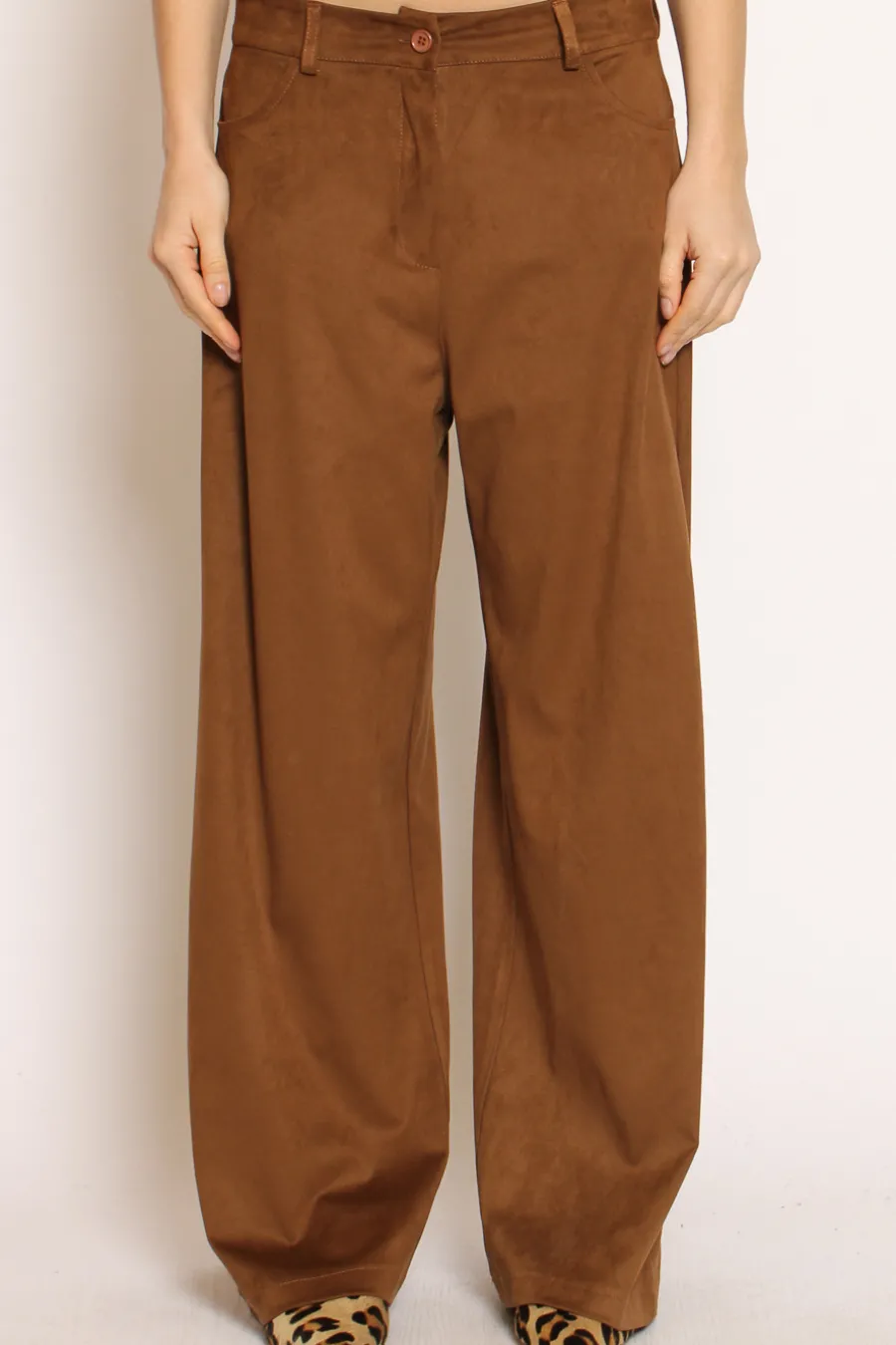 Tensione In Pantalone GIUSI wide leg effetto suede- Pantaloni