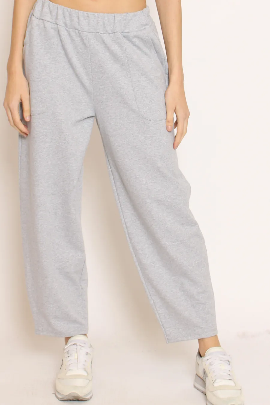 Zeroassoluto Pantalone mom fit felpa light grigio melange- Pantaloni