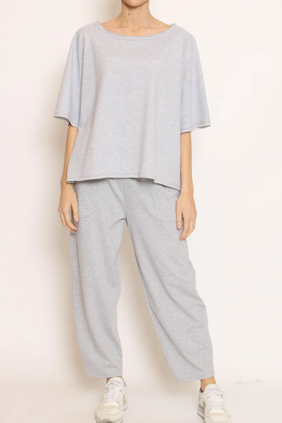Zeroassoluto Pantalone mom fit felpa light grigio melange- Pantaloni
