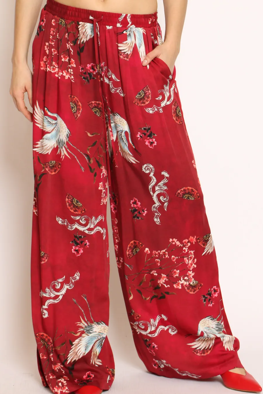 Vicolo Pantalone palazzo con laccio fantasia bordeaux- Pantaloni