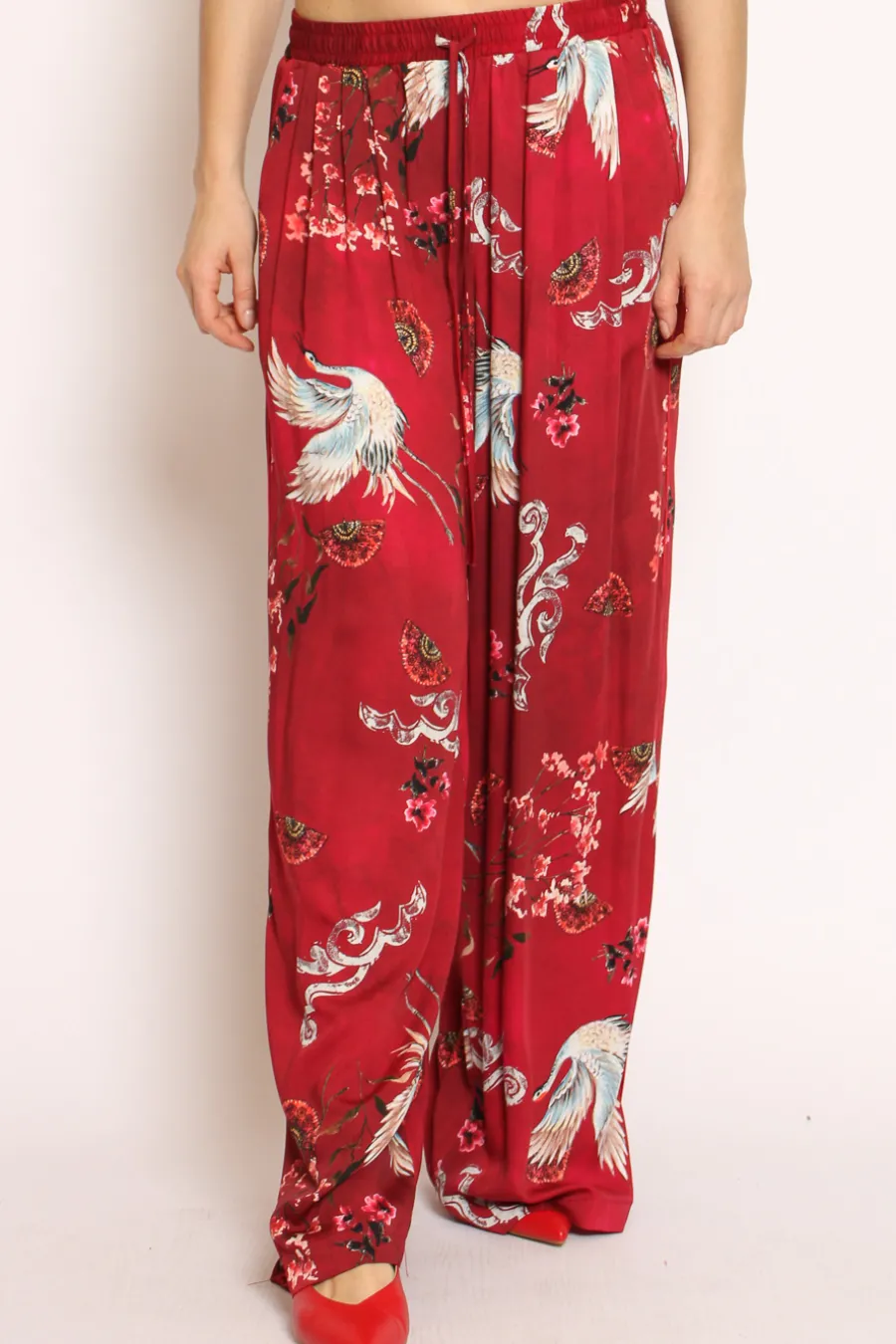 Vicolo Pantalone palazzo con laccio fantasia bordeaux- Pantaloni