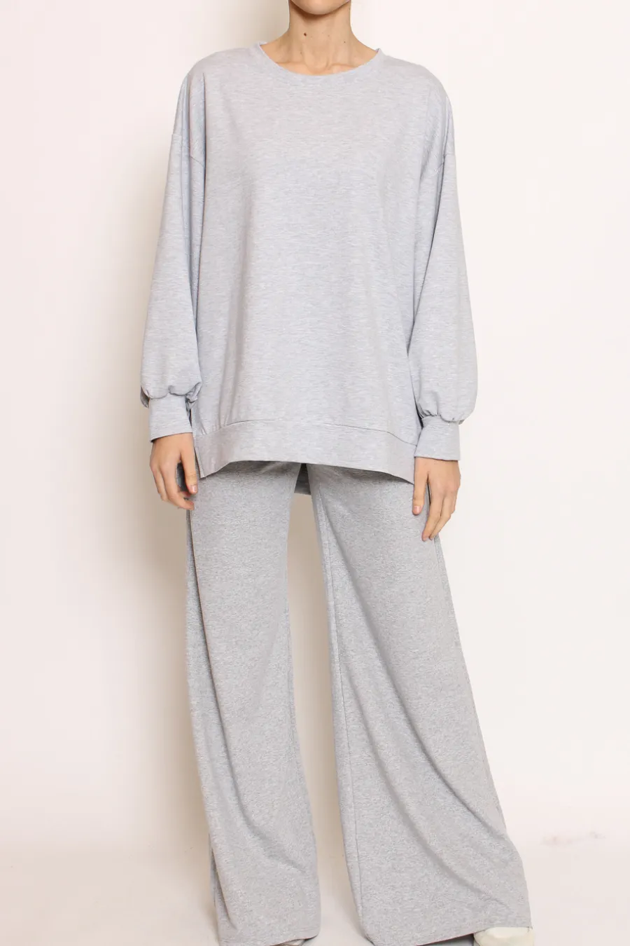 Zeroassoluto Pantalone palazzo felpa light grigio melange- Pantaloni