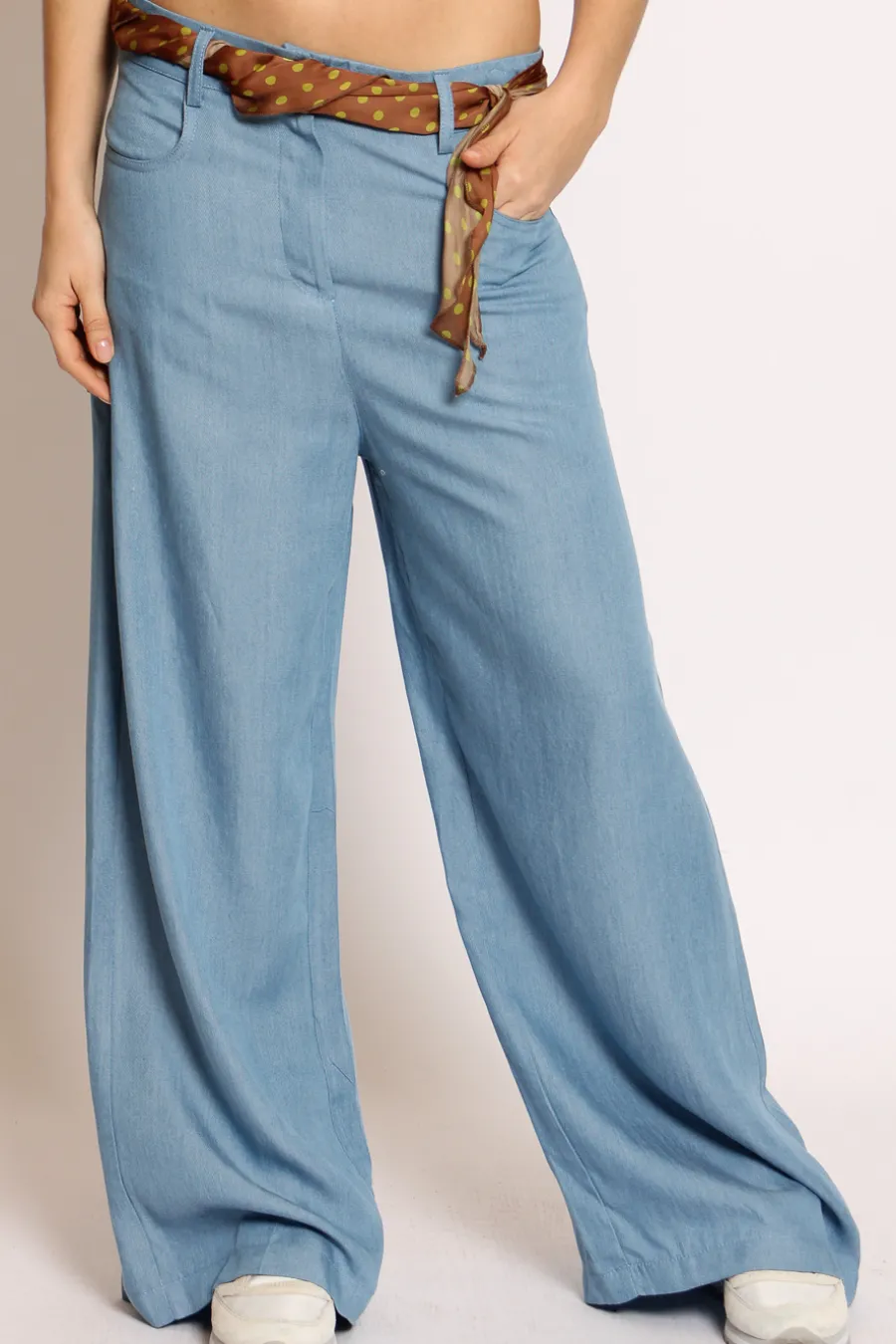 Tensione In Pantalone palazzo tela leggera denim celeste- Pantaloni | Jeans