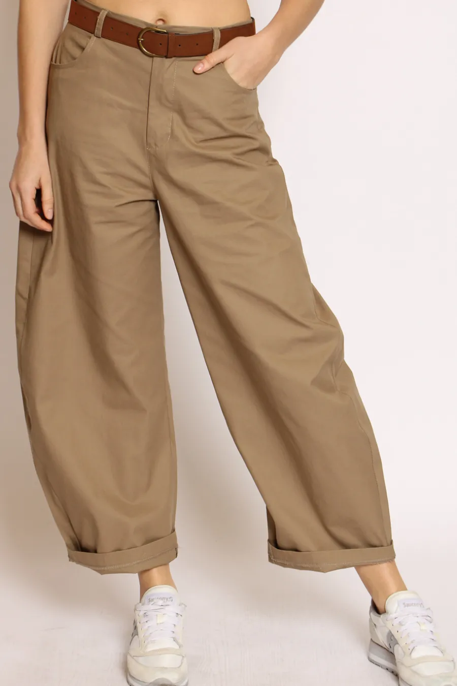 Vicolo Pantaloni mom fit 100 % cotone kaki- Pantaloni