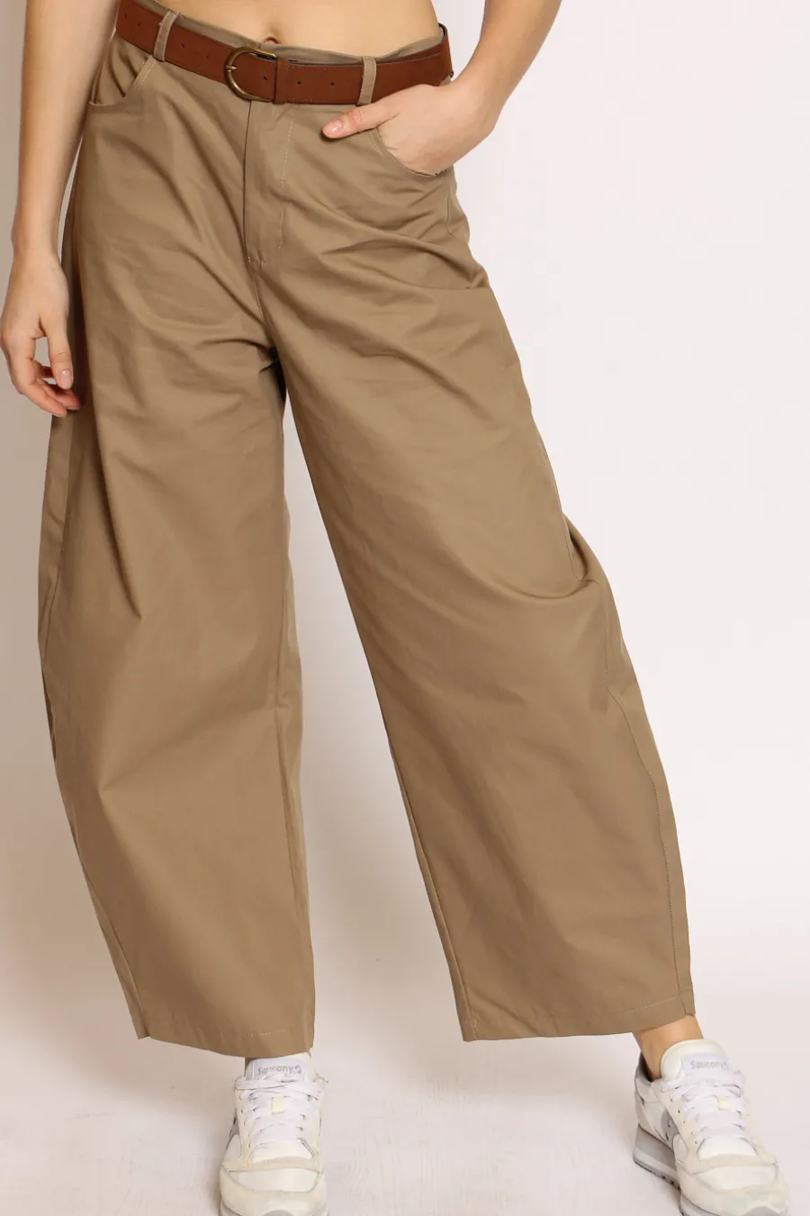 Vicolo Pantaloni mom fit 100 % cotone kaki- Pantaloni