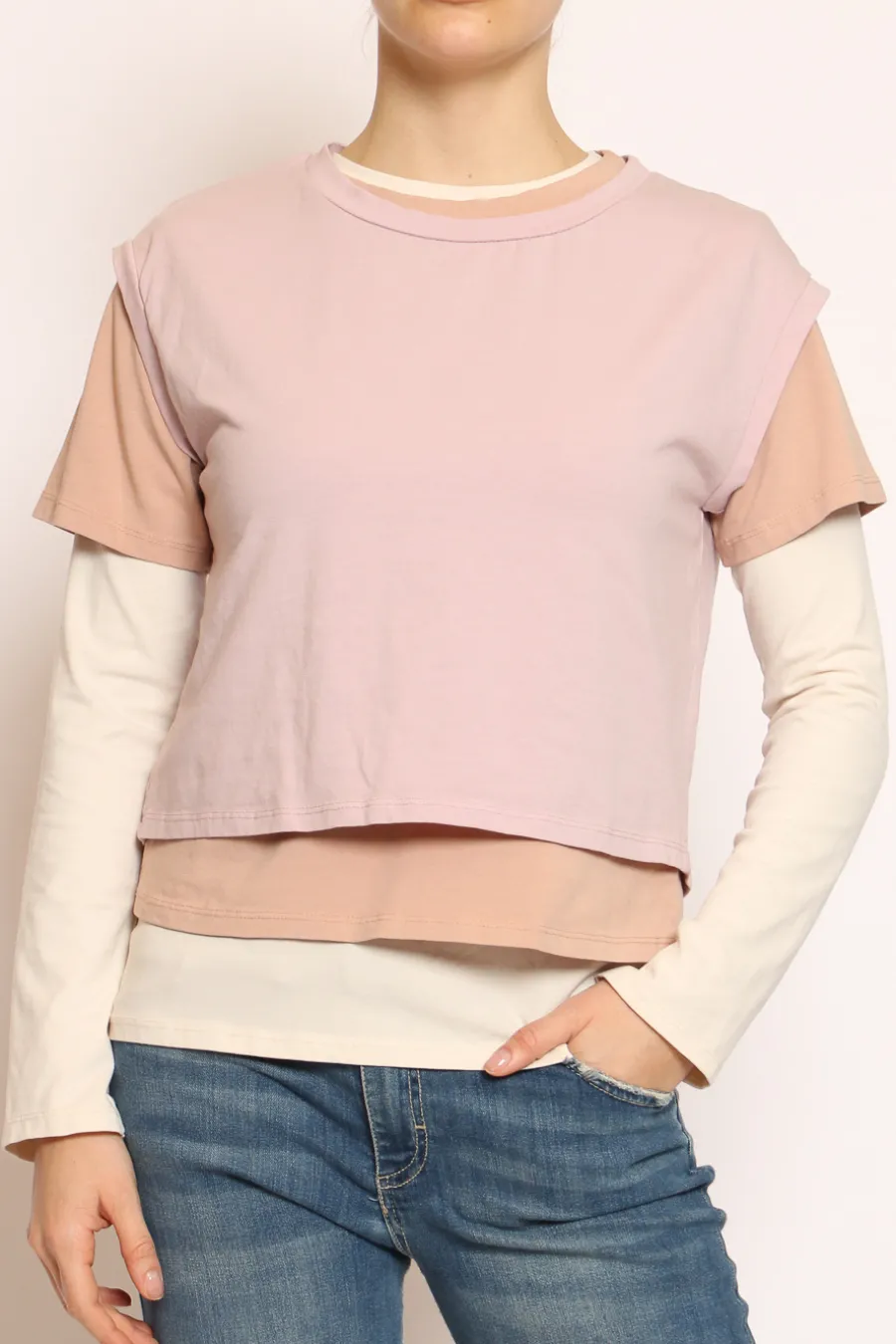 Set tre t-shirt in jersey elasticizzato rosa/peach/burro- T-Shirts E Top