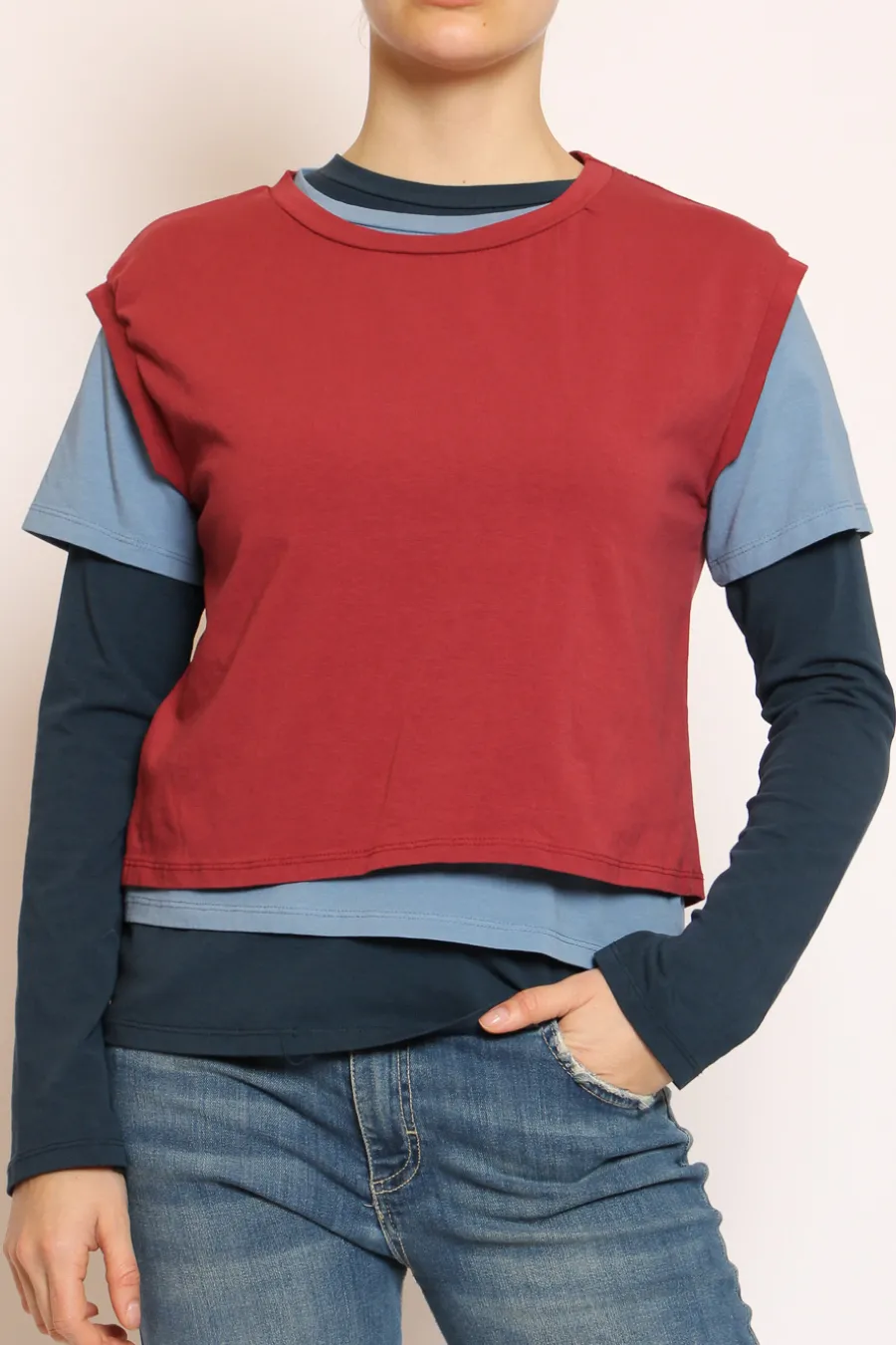 Set tre t-shirt in jersey elasticizzato cherry/avio/blu- T-Shirts E Top