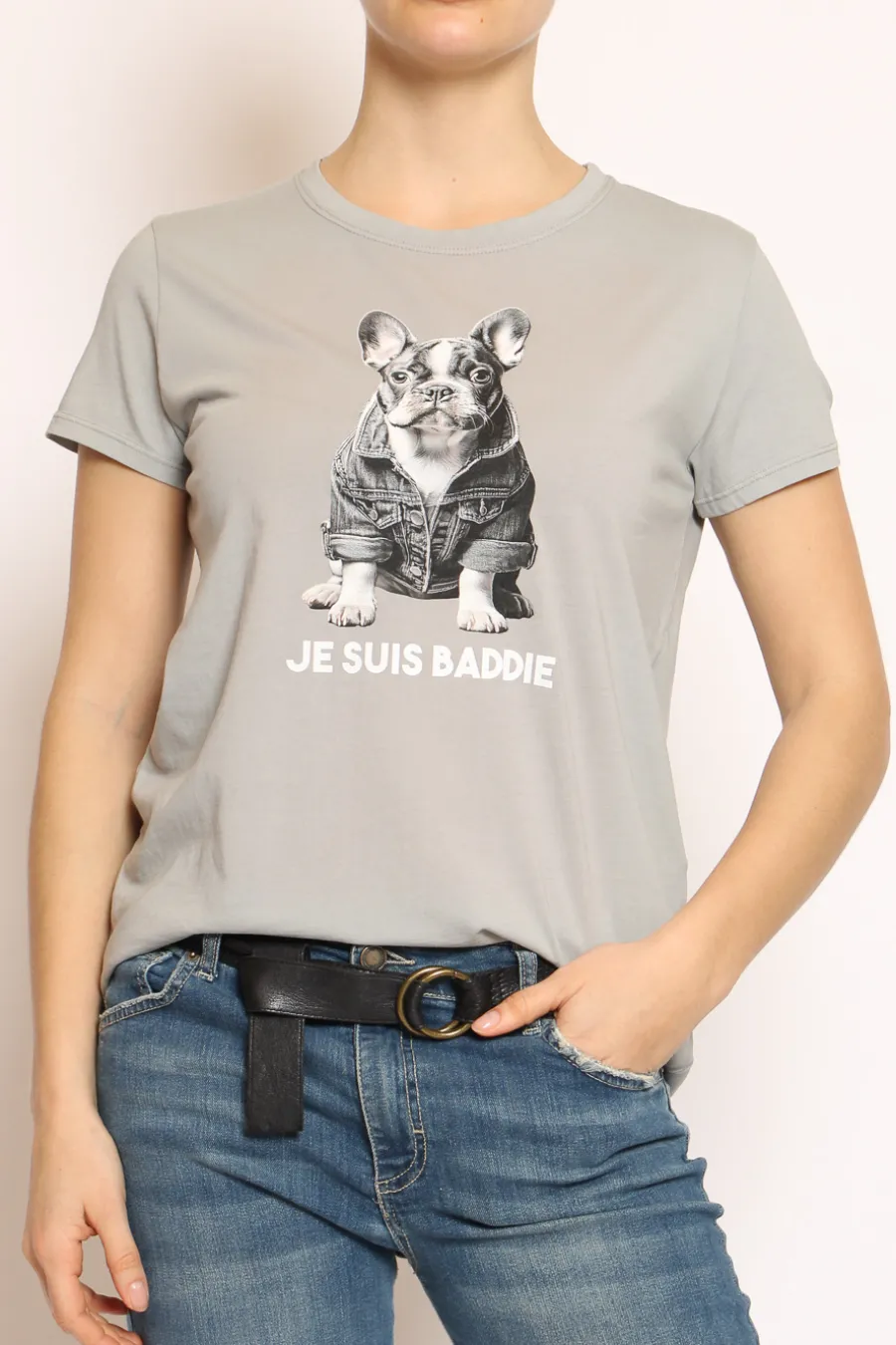 Vicolo T- shirt cane con giubbino grigio- T-Shirts E Top