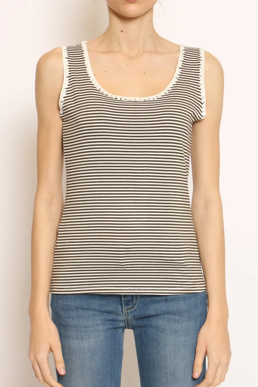Zeroassoluto Top righe fine con passamaneria bianco/militare- T-Shirts E Top