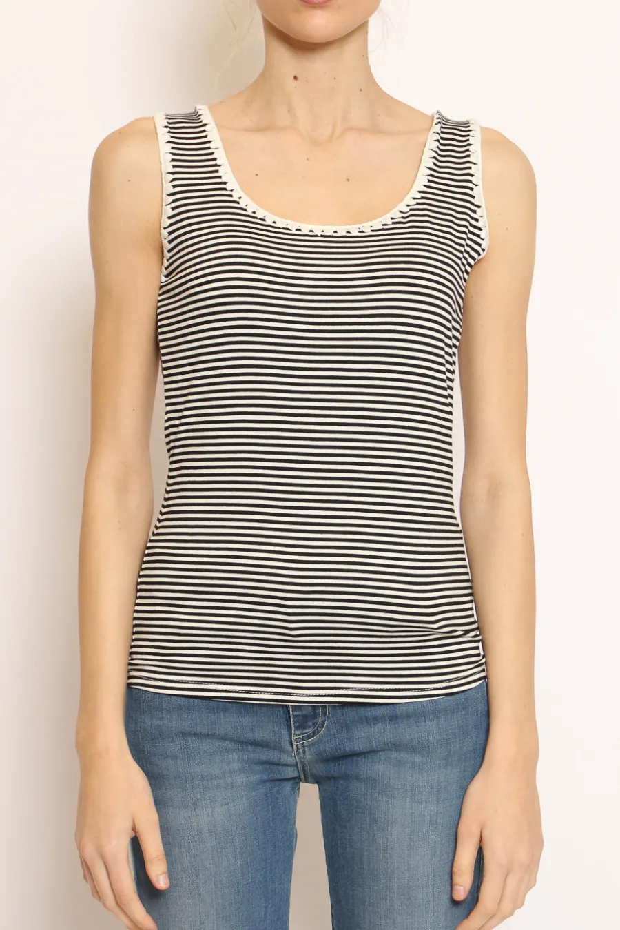 Zeroassoluto Top righe fine con passamaneria bianco/nero- T-Shirts E Top