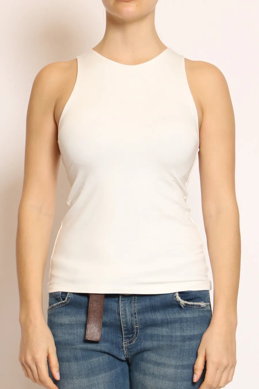 Kontatto Top scollo americana in jersey elasticizzato off white- T-Shirts E Top
