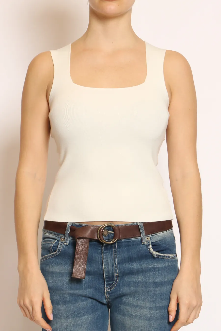 Kontatto Top scollo quadrato in filo di viscosa off white- T-Shirts E Top