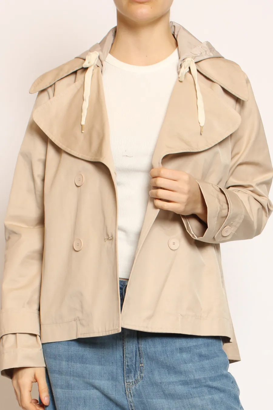 Tensione In Trench in cotone con cappuccio nylon rimovibile- Capospalla
