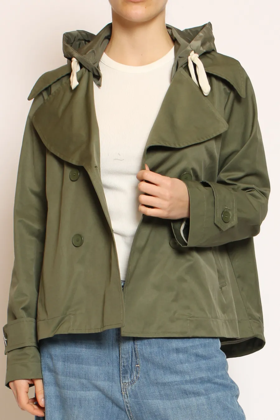 Tensione In Trench in cotone con cappuccio nylon rimovibile- Capospalla
