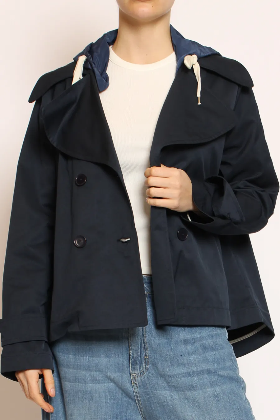 Tensione In Trench in cotone con cappuccio nylon rimovibile- Capospalla