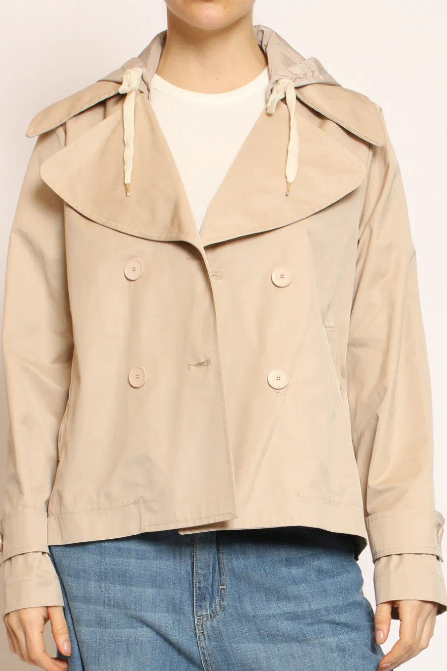 Tensione In Trench in cotone con cappuccio nylon rimovibile- Capospalla