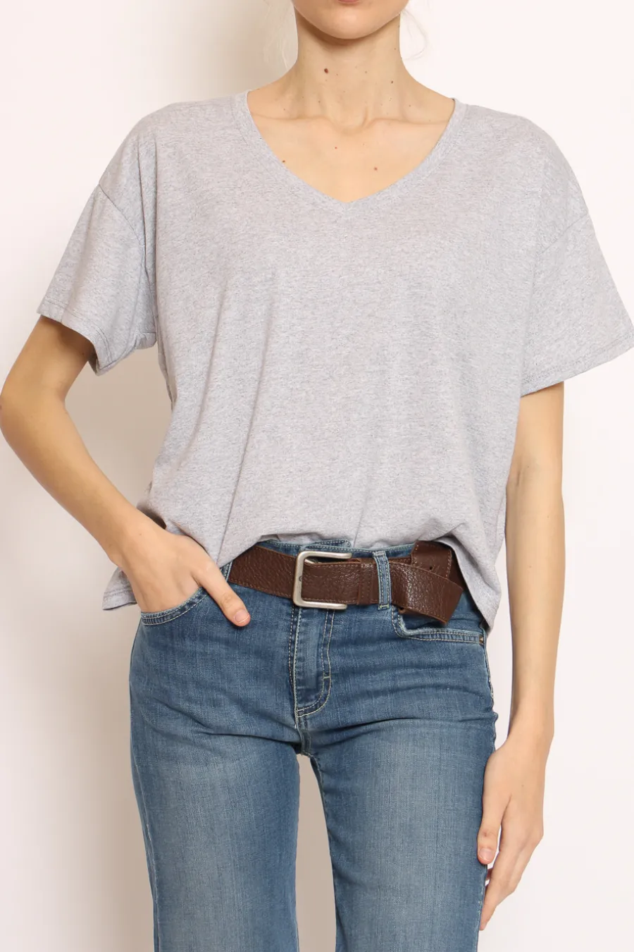 Zeroassoluto T-shirt scollo V mezza manica grigio melange- T-Shirts E Top
