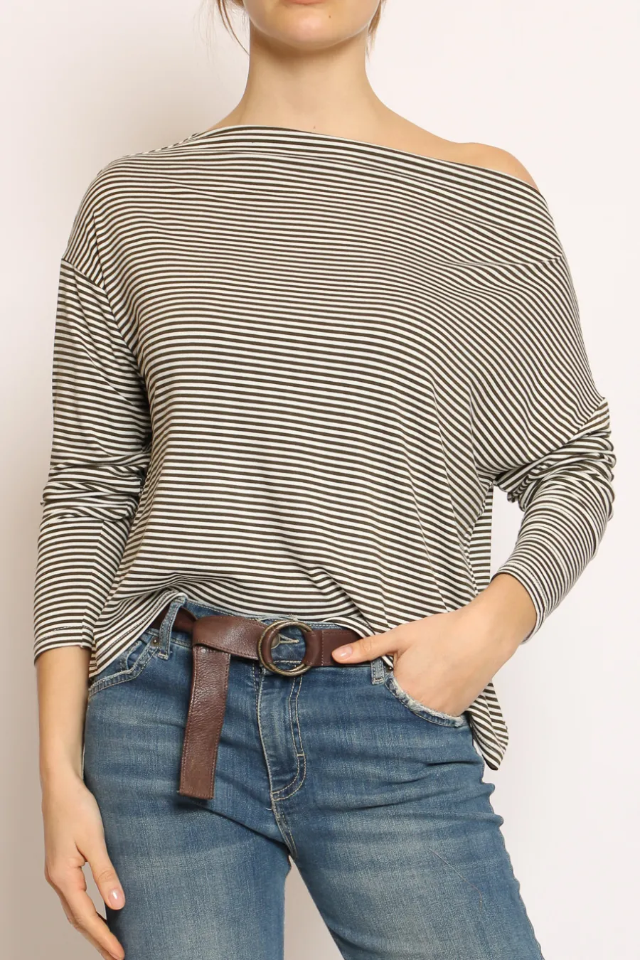 Zeroassoluto T-shirt CLOE righe in jersey militare/bianco- T-Shirts E Top | Maglie
